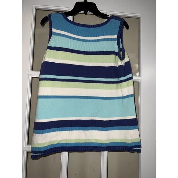 Eddie Bauer womens striped blue green knit sweater vest sleeveless womens XL - Picture 3 of 4
